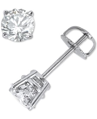 Macy's - Diamond Four Prong Screw Back Stud Earrings (1-3/8 ct. t.w.) in 14k Gold