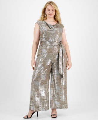 Connected - Plus Size Metallic Wide-Leg Jumpsuit