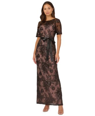 Adrianna Papell - Women's Short-Sleeve Sequined Lace Gown