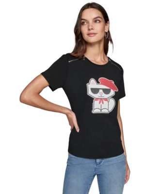 KARL LAGERFELD PARIS - Women's Choupette Beret Graphic T-Shirt