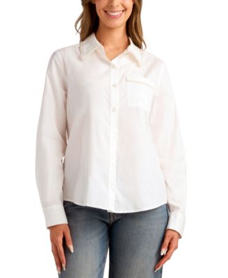 BCX - Juniors' Embellished Long-Sleeve Button-Front Top