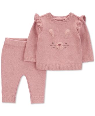 Carter's - Baby Girls 2-Pc. Ruffled Bunny Sweater & Knit Pants Set