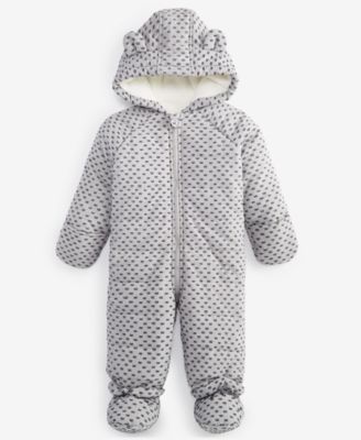 First Impressions - Baby Girls Hooded Flocked Hearts Footed Snowsuit
