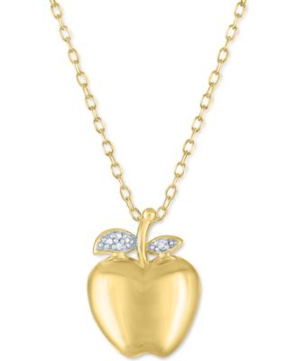 Macy's - Diamond Accent Apple Pendant Necklace in 14k Gold-Plated Sterling Silver, 16" + 2" extender