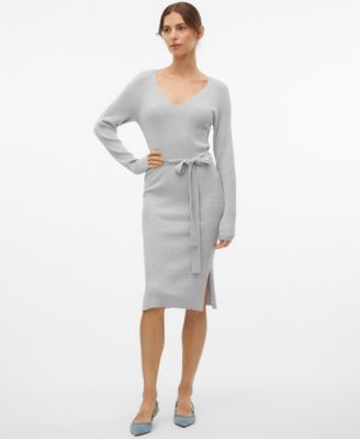 Vero Moda - Women's Ribbed Long-Sleeve V-Neck Dress