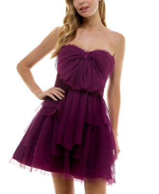 City Studios - Juniors' Strapless Bow-Front Tiered Dress