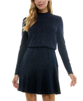 City Studios - Juniors' Mock-Neck Blouson Fit & Flare Dress