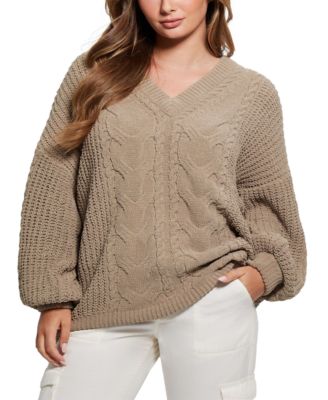 GUESS - Women's Aki Chenille Cable-Knit Long-Sleeve Sweater