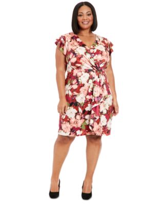 London Times - Plus Size Floral Cascade Sheath Dress