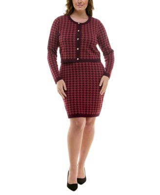 Taylor - Plus Size Houndstooth Cropped Jacket & Bodycon Dress