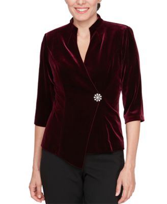 Alex Evenings - Women's Asymmetric 3/4-Sleeve Velvet Blouse