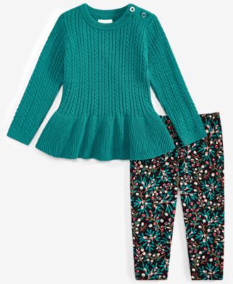 First Impressions - Baby Girls Peplum Sweater Tunic & Printed Leggings, 2 Piece Set