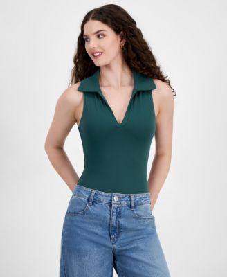And Now This - Women's Polo-Collar Long-Sleeve Bodysuit