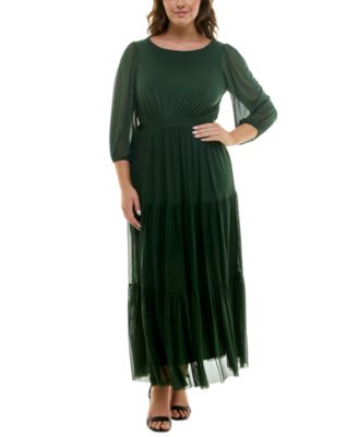 Taylor - Plus Size Chiffon Scoop-Neck 3/4-Sleeve Maxi Dress