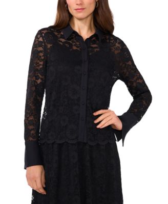 Vince Camuto - Women's Collared Buttoned-Front Lace Blouse