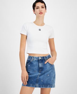 HUGO - Women's Delanor Cropped Crewneck Logo Tee