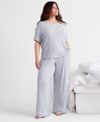 State of Day - Plus Size Heather Ribbed-Knit Pajama Set