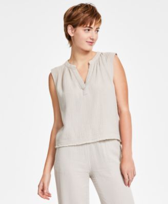 DKNY Jeans - Women's Sleeveless Double-Crepe Gauze Crop Top