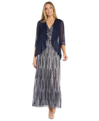 R & M Richards - Women's Draped Open-Front Sheer Jacket & Metallic Gown