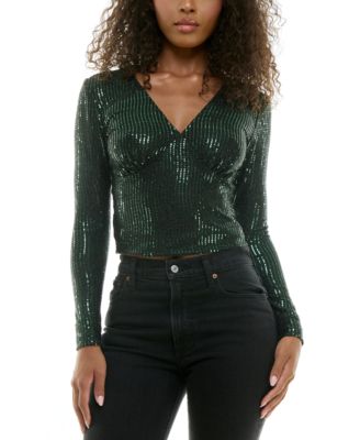 Alex & Sophia - Juniors' Sequined Long-Sleeve Top