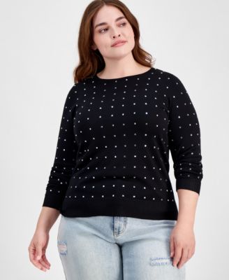 Absolutely Famous - Trendy Plus Size Rhinestone-Trim Crewneck Sweater