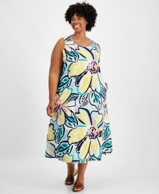 Charter Club - Plus Size Linen Floral-Print Tank Dress