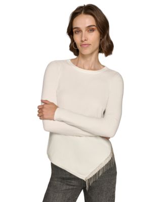 KARL LAGERFELD PARIS - Women's Asymmetrical Crystal-Trim Sweater