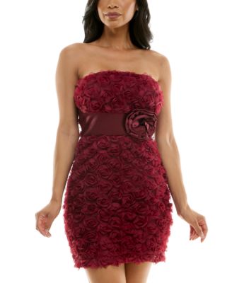 pear culture - Juniors' Rosette Applique Strapless Sheath Dress