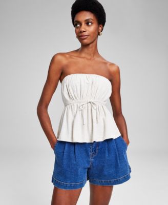 And Now This - Women's Strapless Gathered Bow-Front Top