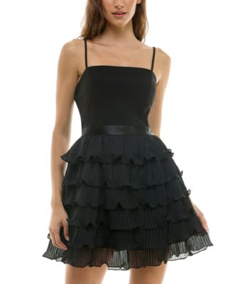 Emerald Sundae - Juniors' Ruffle-Trim Asymmetrical-Hem Bodycon Dress