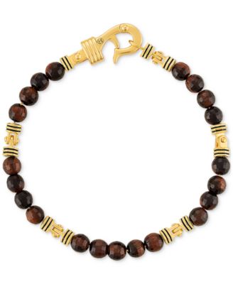 Esquire Men's Jewelry - Tiger Eye Bead Bracelet in 14k Gold-Plated Sterling Silver