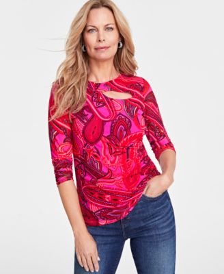 I.N.C. International Concepts - Women's Paisley-Print Cutout Top, Created for Macy's