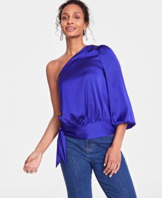 I.N.C. International Concepts - Women's Satin One-Shoulder Side-Tie Blouse