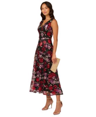Adrianna Papell - Women's Floral Sequin Fit & Flare Dress