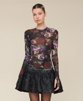 Avec Les Filles - Women's Printed Long-Sleeve Mesh Top