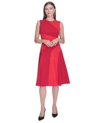 Halston - Women's Colorblocked Fit & Flare Dress