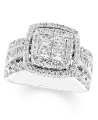 Macy's - Diamond Princess, Round & Baguette Quad Cluster Halo Engagement Ring (2 ct. t.w.) in 14k White Gold
