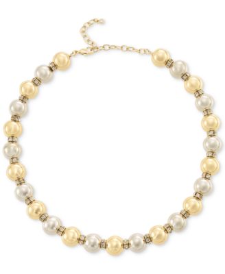 On 34th - Two-Tone Pav&eacute; Rondelle & Ball Beaded Collar Necklace, 16-1/2" + 3" extender