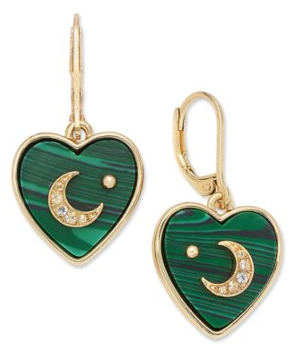On 34th - Gold-Tone Pav&eacute; Moon Stone Heart Drop Earrings