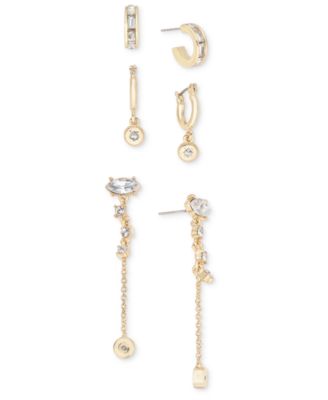 On 34th - Gold-Tone 3-Pc. Set Crystal Hoop & Linear Drop Earrings