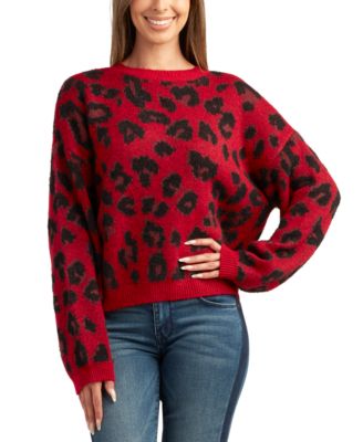 BCX - Juniors' Animal-Print Cropped Dropped-Shoulder Sweater