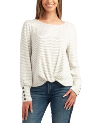 BCX - Juniors' Honeycomb Twist-Hem Long-Sleeve Sweater