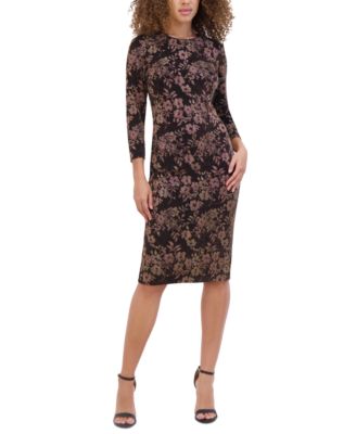 kensie - Women's Metallic-Knit Jacquard Midi Dress