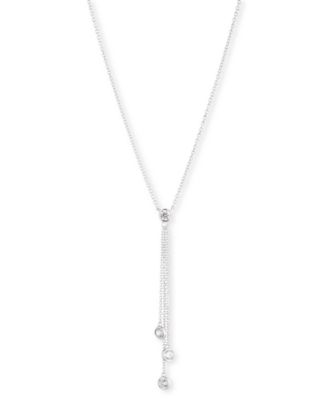 Ralph Lauren - Sterling Silver Cubic Zirconia & Chain Fringe Lariat Necklace, 18" + 3" extender