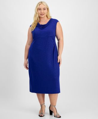 Connected - Plus Size Drape-Neck Sleeveless Knit Midi Glitter Dress