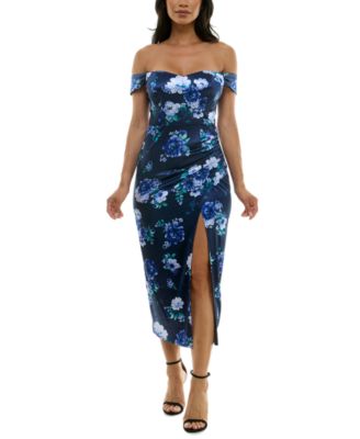 City Studios - Women's Printed Off-The-Shoulder Midi Dress