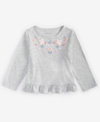 First Impressions - Baby Girls Long-Sleeve Nordic Embroidery T-Shirt