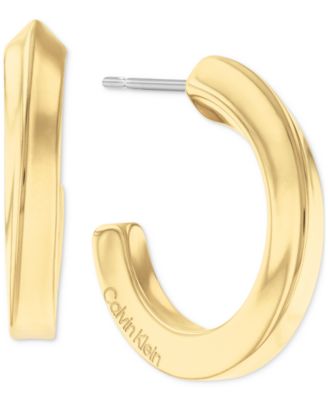 Calvin Klein - Gold-Tone Stainless Steel Small Twist C-Hoop Earrings, 0.86"