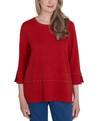 Alfred Dunner - Petite Harvest Moon Spliced Solid Textured Crewneck Top