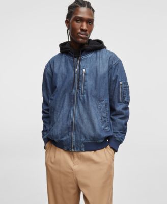 Mode of One - Men's Costas Zip-Front Denim Bomber Jacket